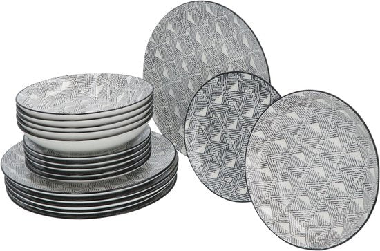 Serviesset 6 persoons Porselein Bohemia Ethnic 18-delig - Zwart/Wit