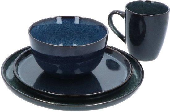 Servies 16 delig 4-persoons - Reactive Glaze - Blauw