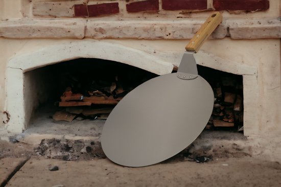Pizzaschep - Pizzaschep RVS Rond voor BBQ of Oven - Houten Handvat 30cm Pizzaschep - Pizzaspatel - Taartschep -Spatel - Cadeau voor Pizzaliefhebber -