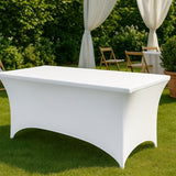 Rechthoekige Tafelhoes Stretch – 180 x 75 x 75 cm – Elastisch & Strak – Wasbaar – Wit – Voor Feesten, Beurzen & Evenementen