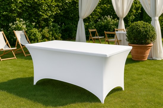 Rechthoekige Tafelhoes Stretch – 180 x 75 x 75 cm – Elastisch & Strak – Wasbaar – Wit – Voor Feesten, Beurzen & Evenementen