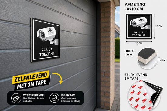 24ME® - 4 Stuks Camera bewaking bord - Zelfklevend - 10x10cm - Cameratoezicht - Camerabewaking