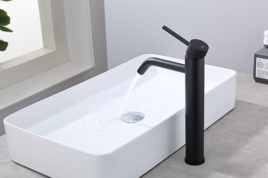 Luzzo® Serru - Messing Wastafelkraan Hoog Diamondgrip - Mat Zwart