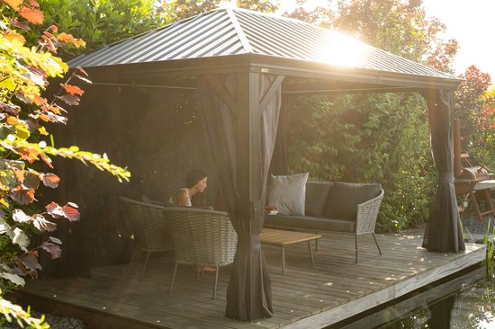 Sojag Aluminium paviljoen Marsala 1216 - Hardtop Gazebo met klamboe 363x483x293 cm - Antraciet
