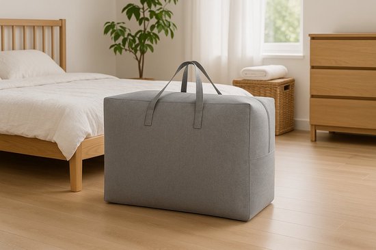 Grote Opbergtas met Rits – 58×46×28 cm – Opbergzak voor Dekbedden, Kleding & Beddengoed – Stevig & Ademend – Grijs