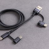 3-in-1 USB Kabel – 1 meter – Snelladen & Dataoverdracht – USB naar USB-C - Lightning – Nylon Gevlochten – Zwart - oplaadkabel Telefoon