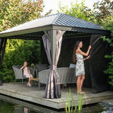 Sojag Aluminium paviljoen Marsala 1216 - Hardtop Gazebo met klamboe 363x483x293 cm - Antraciet