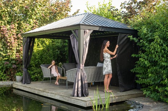 Sojag Aluminium paviljoen Marsala 1216 - Hardtop Gazebo met klamboe 363x483x293 cm - Antraciet