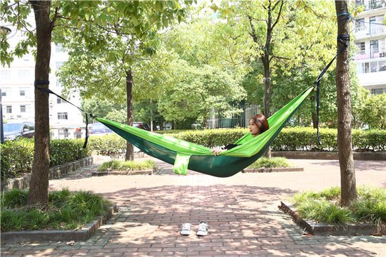4gardenz® Outdoor Hangmat – Parachutestof – 270 cm – Compact & Sterk - Groen