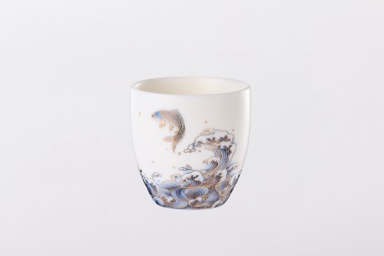 Handgemaakte Porseleinen Theekopjes Set (2-delig) – Karper & Golven Design – Met de Hand Verguld – Luxe Theeservies Cadeauset