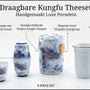 Draagbare Theeset van Porselein – 5-Delige Reistheeset met Handgeschilderde Draak – Luxe Gongfu Theepot & Kopjes