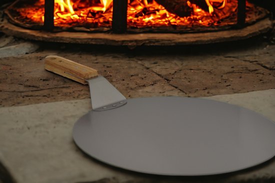 Pizzaschep - Pizzaschep RVS Rond voor BBQ of Oven - Houten Handvat 30cm Pizzaschep - Pizzaspatel - Taartschep -Spatel - Cadeau voor Pizzaliefhebber -