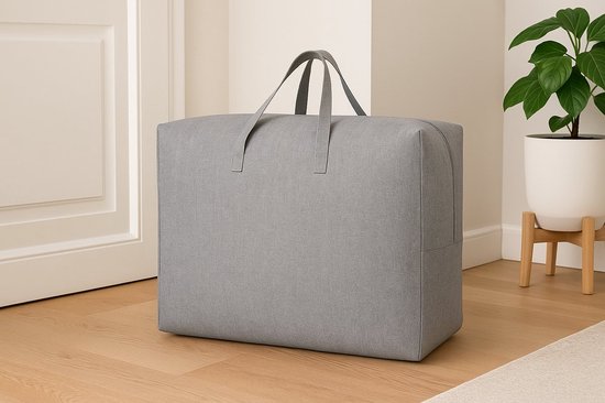 Grote Opbergtas met Rits – 58×46×28 cm – Opbergzak voor Dekbedden, Kleding & Beddengoed – Stevig & Ademend – Grijs