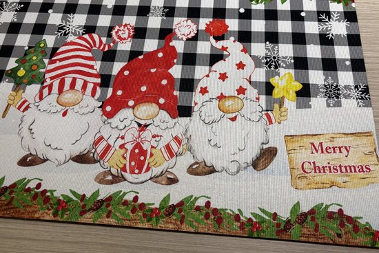 Kerst Deurmat - Deurmat kerstmannen - Linnen Kerstmat - Wit - Zwart - Deurmat - Vloermat - Antislip - Droogloopmat - Decoratieve Deurmat - Merry Christmas Deurmat - Deurmat Voor Binnen en Buiten - 59,5x40 CM