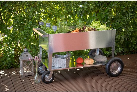 Herstera Garden® Metalen Plantenbak Verrijdbaar- 120x60x84cm - Zilverkleurig