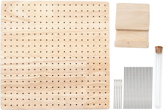 Haakbord - Hout - Complete set met 5 Naalden en 20 Pinnen - Blokkeerbord