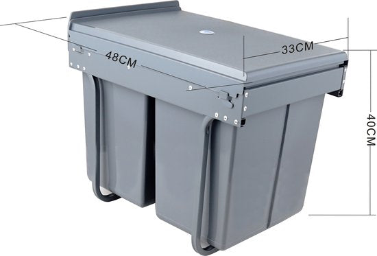 4cookz® Inbouw Prullenbak Duo 2 bakken Afvalscheiding 2x 20 liter - 34 cm breed