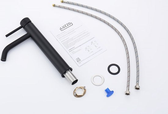 Luzzo® Serru - Messing Wastafelkraan Hoog Diamondgrip - Mat Zwart
