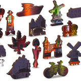Wooden City Amsterdam bij Nacht XL - Houten Vormpuzzel - 52x38 cm - 600 stukjes