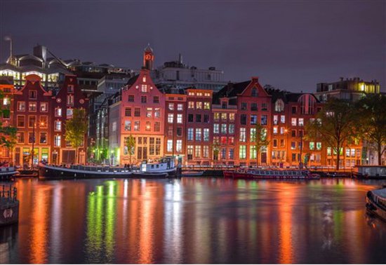 Wooden City Amsterdam bij Nacht XL - Houten Vormpuzzel - 52x38 cm - 600 stukjes