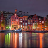 Wooden City Amsterdam bij Nacht XL - Houten Vormpuzzel - 52x38 cm - 600 stukjes