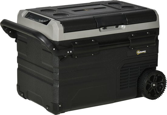 Koelbox auto 40L met LED verlichting compressor koelkast met Handgrepen Transportwielen 12/24V DC en 110-240V AC grijs