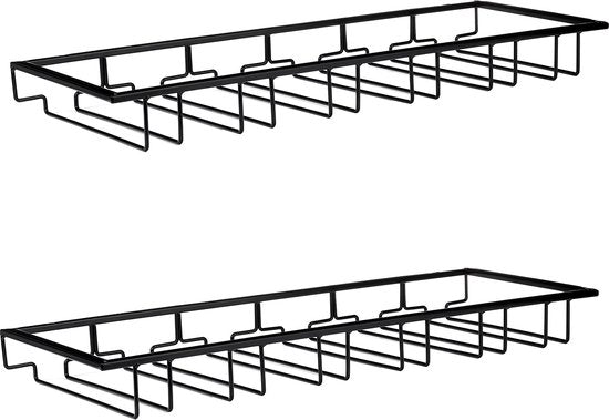 Wijnglazenhouder - 2 Stuks - Zwart - 18 Glazen - 60 cm x 22,5 cm x 6 cm - Wijnglazenrek - Wijnglazenhouder Ophangrek - Glasophangrek - Glazenrek - Wijnglazen houder - Wijnrek