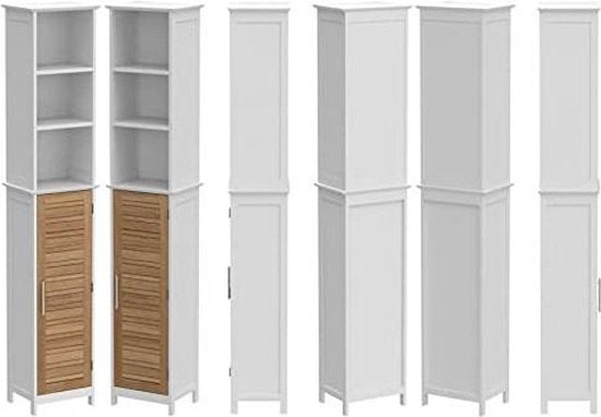 Badkamerkast Stockholm met deur en 6 planken 35x26x173 cm - Wit/Bruin