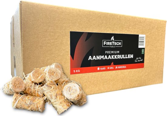 FireTech Premium Aanmaakkrullen - ca. 420 stuks 5kg - Voordeeldoos - Lange Brandduur -Houtwol - Aanmaakwokkels - Aanmaakblokjes