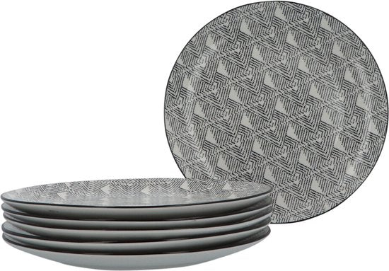 Serviesset 6 persoons Porselein Bohemia Ethnic 18-delig - Zwart/Wit