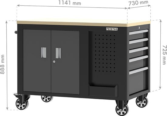 FEISTOS Hektor Mobiele werkbank - 114x73x89 cm - Zwart