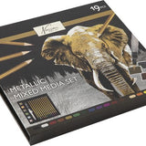Nassau Fine Art 19-Delige Metallic Mixed Media Set | Metallic Kleurpotloden - Metallic verf - Waterbrush | In Handige Opbergbox
