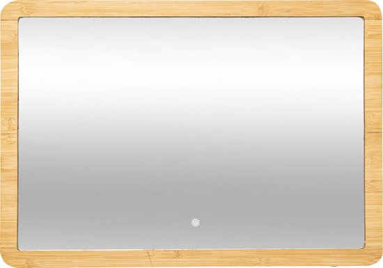 Bamboe Wandspiegel Rechthoek met LED verlichting 47x66 cm - Bruin