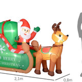 Kerstman met Slee & Rendier opblaasbaar - LED-verlichting - 210x80x140 cm