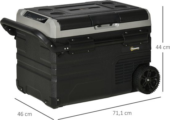 Koelbox auto 40L met LED verlichting compressor koelkast met Handgrepen Transportwielen 12/24V DC en 110-240V AC grijs