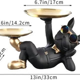 Franse Bulldog Beeld - Sleutelbakje - Sieraden Bakje - Kaarsenstandaard - Oranje - Goud - Decoratie - Incl. Zonnebril