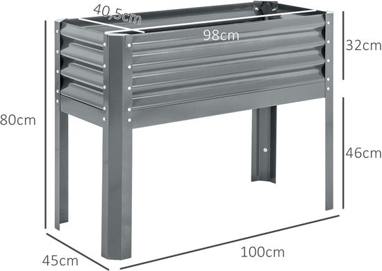 Verhoogde Plantenbak Weerbestendig 100 cm x 45 cm x 80 cm - zilver