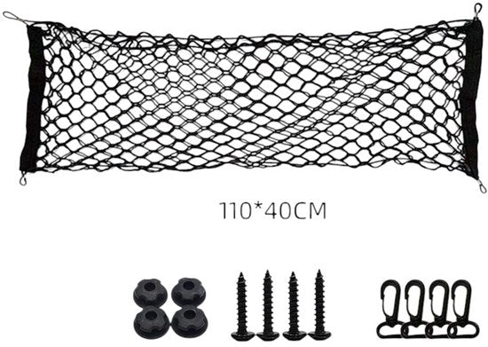 Bagagenet Auto – Kofferbaknet 110x40 cm – Elastisch Opslagnet met Bevestigingsmateriaal – Universeel Laadruimte Organizer – Anti-Slip Bagage Houder