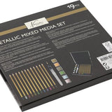Nassau Fine Art 19-Delige Metallic Mixed Media Set | Metallic Kleurpotloden - Metallic verf - Waterbrush | In Handige Opbergbox