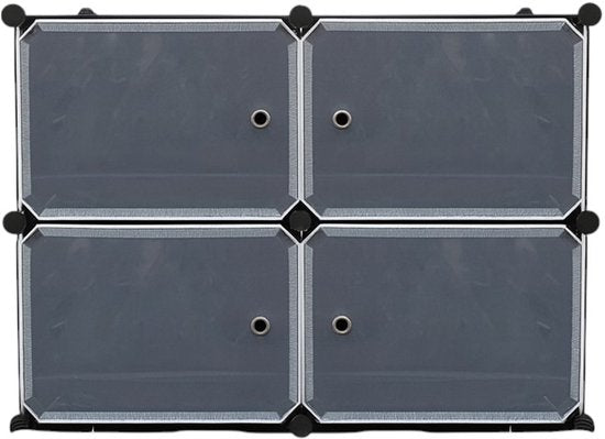 Schoenenkast – 4 Vakken – 81 x 65 cm – Stijlvol & Ruimtebesparend – Kunststof Opbergkast met Deurtjes – Zwart-Grijs