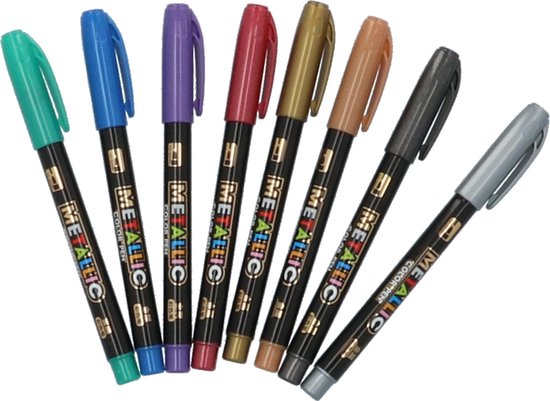 4goodz 8 stuks Metallic Fineliner Gelpennen 1-3 mm puntdikte