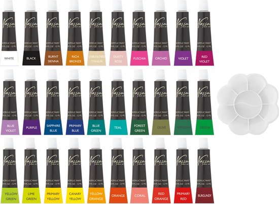 Nassau Fine Art - Professionele Acrylverf - Acrylverfset - Acrylic Paint Set - Verf - Verf Set - Verven -Schilderen - Kinderen - Hobby - Hoge Kwaliteit Verf - 30 Kleuren