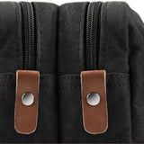 Luxe Toilettas Heren & Dames – 28 cm x 10 cm x 18 cm (lxbxh) - Dubbel Compartiment – Waterafstotende Reistas – Zwarte Toilettas met Leren Details – Grote Washbag – Ideaal voor Vakantie & Sportschool – FLOKOO
