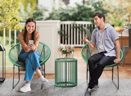 3-delige Tuinmeubelset Bistroset Kunststof-Rattan met Glazen Tafelblad - Groen