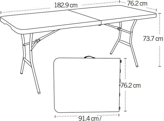 Lifetime® Kunststof tafel opvouwbaar campingtafel - Wit - 182x76x74cm