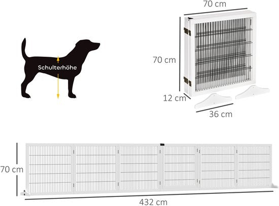 Veiligheidshek voor Huisdieren - Opvouwbaar - 432 x 36 x 70 cm - Dennenhout - Wit