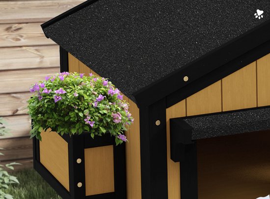 Kattenhuis Kattenhut met Bloembak - 96x65x85 cm - Geel + Zwart