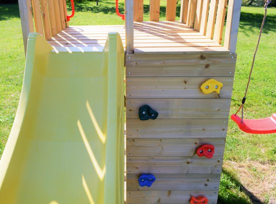 Wendi Toys Houten Speeltoren Pelikaan| met glijbaan, klimwand, schommel en tafel
