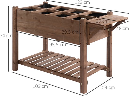 4goodz verhoogde plantenbak 54x123x74 cm met 8 vaks-verdeler