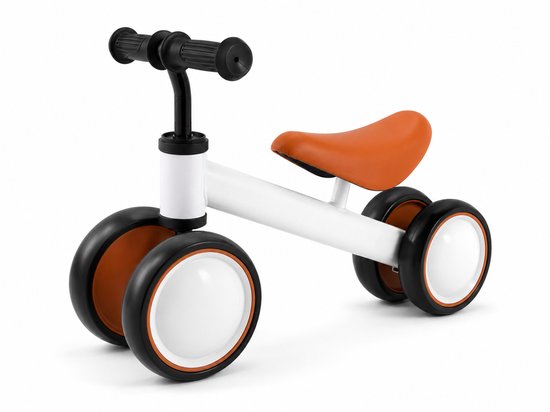 Jeemsie Loopfiets 1 Jaar – Baby Loopfiets 12 tot 36 Maanden – Vierwiel Loopfiets – Eerste Fiets voor Peuters – Binnen & Buiten – Oranje-Wit
